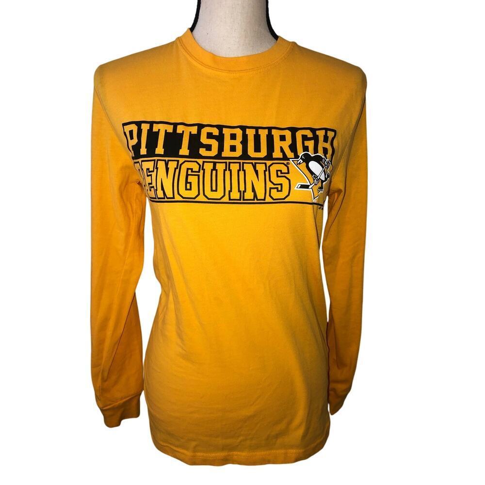 Pittsburgh Penguins Shirt Size S Gold Long Sleeve Tee NHL Hockey Crew Neck